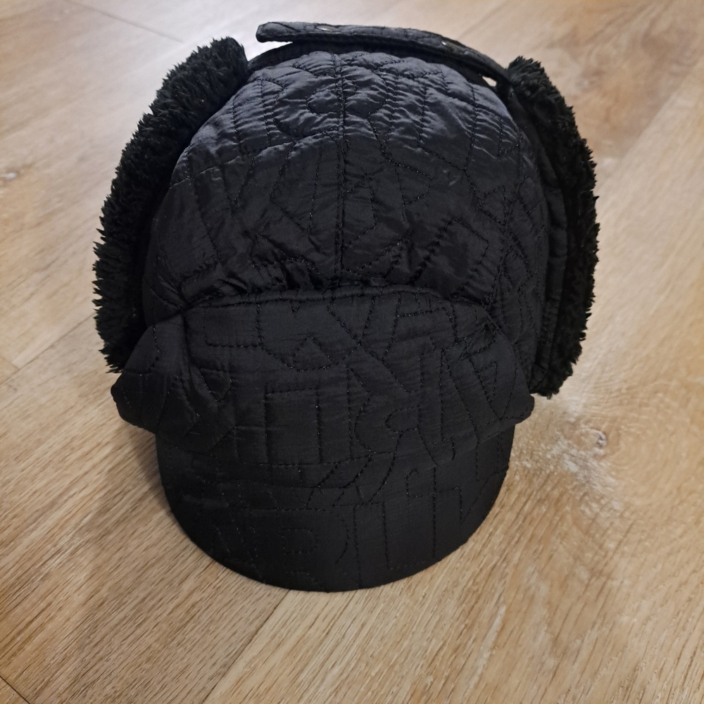 Karl Lagerfeld Kids Black Trapper Cap / Hat Ear Flaps Quilt Style